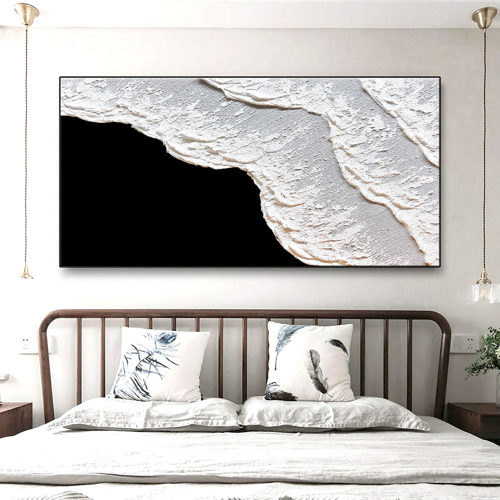 Hand Painted Oil Painting Large Black and White Painting Original Black and White Ocean Wave Art White Texture Wall Art Black Abstract Painting Living Room Decoration