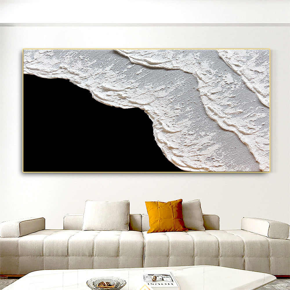 Hand Painted Oil Painting Large Black and White Painting Original Black and White Ocean Wave Art White Texture Wall Art Black Abstract Painting Living Room Decoration