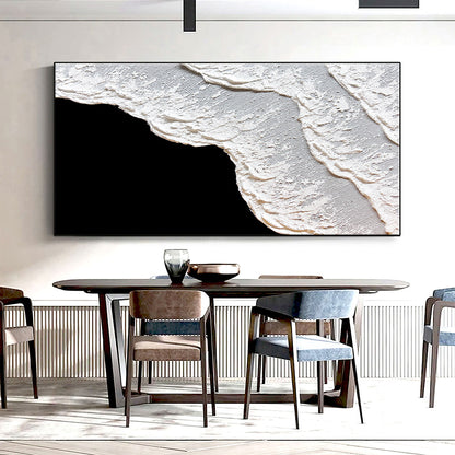 Hand Painted Oil Painting Large Black and White Painting Original Black and White Ocean Wave Art White Texture Wall Art Black Abstract Painting Living Room Decoration