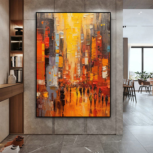 Hand Painted Oil Painting Original Cityscape Oil Painting on Canvas Abstract Urban Scenery Painting Living room Wall Decor Sunset Art Decor Large Modern Wall Art