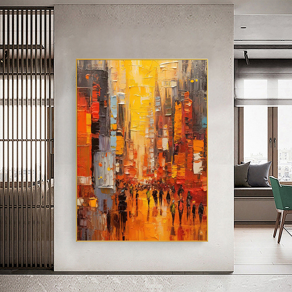 Hand Painted Oil Painting Original Cityscape Oil Painting on Canvas Abstract Urban Scenery Painting Living room Wall Decor Sunset Art Decor Large Modern Wall Art