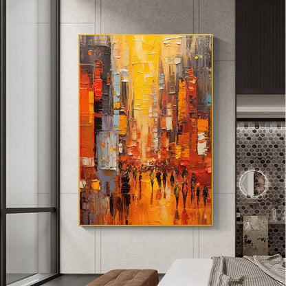 Hand Painted Oil Painting Original Cityscape Oil Painting on Canvas Abstract Urban Scenery Painting Living room Wall Decor Sunset Art Decor Large Modern Wall Art