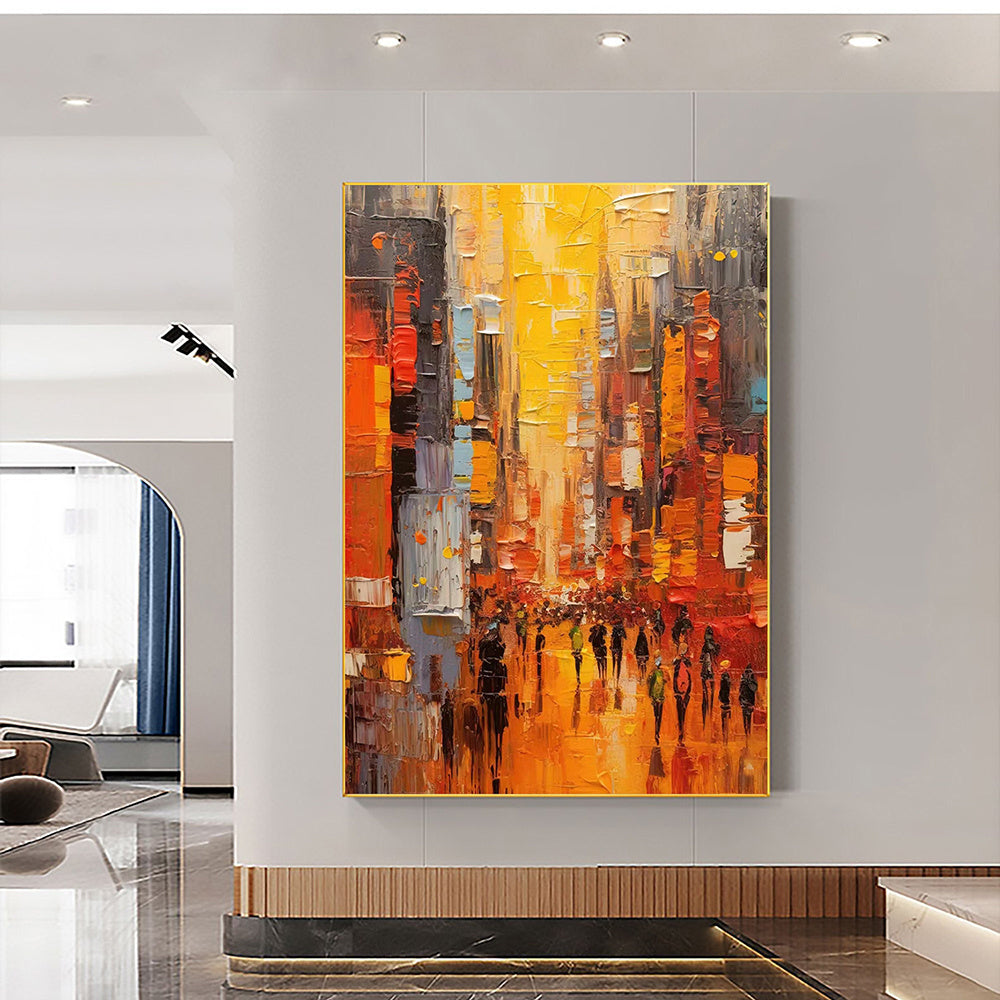 Hand Painted Oil Painting Original Cityscape Oil Painting on Canvas Abstract Urban Scenery Painting Living room Wall Decor Sunset Art Decor Large Modern Wall Art