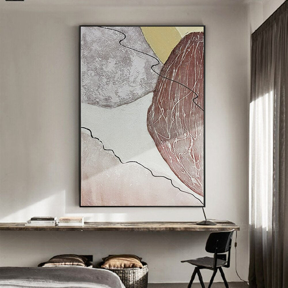 Handmade Abstract Art Hand Painted Yellow Gray Abstract Original Oil Painting Handmade Wall Art Paintings Decoration Home Living Room hallway bedroom luxurious decorative painting