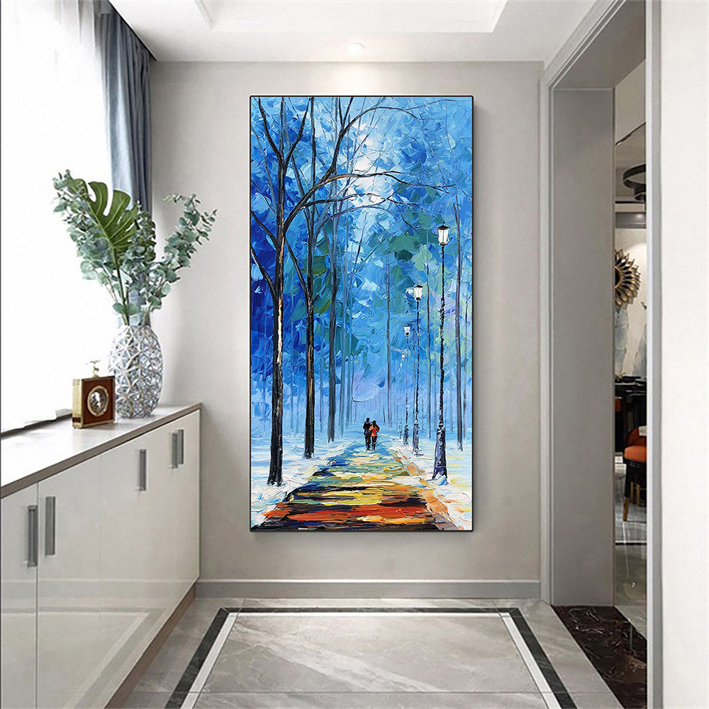 Hand painted Couples painting Couples Walking on a forest path Spiritual Art Landscape oil painting on canvas Tree art palette knife art