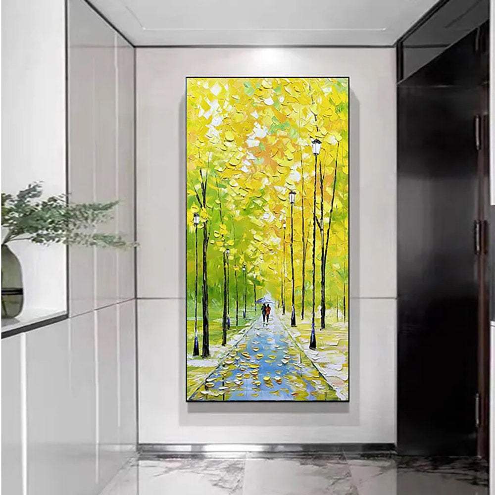 Hand painted Couples painting Couples Walking on a forest path Spiritual Art Landscape oil painting on canvas Tree art palette knife art