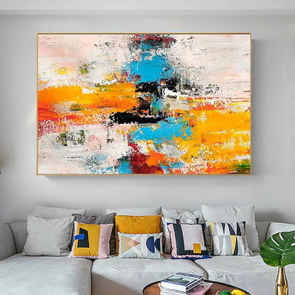 Oil Painting 100% Handmade Hand Painted Wall Art On Canvas Orange Blue Horizontal Abstract Modern Home Decoration Decor Rolled Canvas No Frame Unstretched