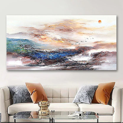 Oil Painting 100% Handmade Hand Painted Wall Art On Canvas Orange Blue Horizontal Abstract Modern Home Decoration Decor Rolled Canvas No Frame Unstretched