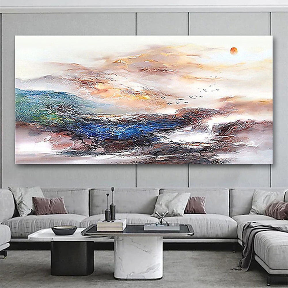 Oil Painting 100% Handmade Hand Painted Wall Art On Canvas Orange Blue Horizontal Abstract Modern Home Decoration Decor Rolled Canvas No Frame Unstretched