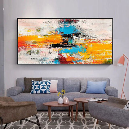 Oil Painting 100% Handmade Hand Painted Wall Art On Canvas Orange Blue Horizontal Abstract Modern Home Decoration Decor Rolled Canvas No Frame Unstretched