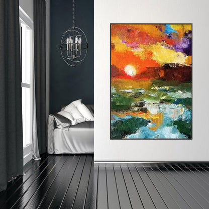 Hand Painted Oil Painting Abstract Sunset Glow Painting On Canvas Bright Textured Modern Canvas Wall Art For Living Room HomeDecoration Wall Painting