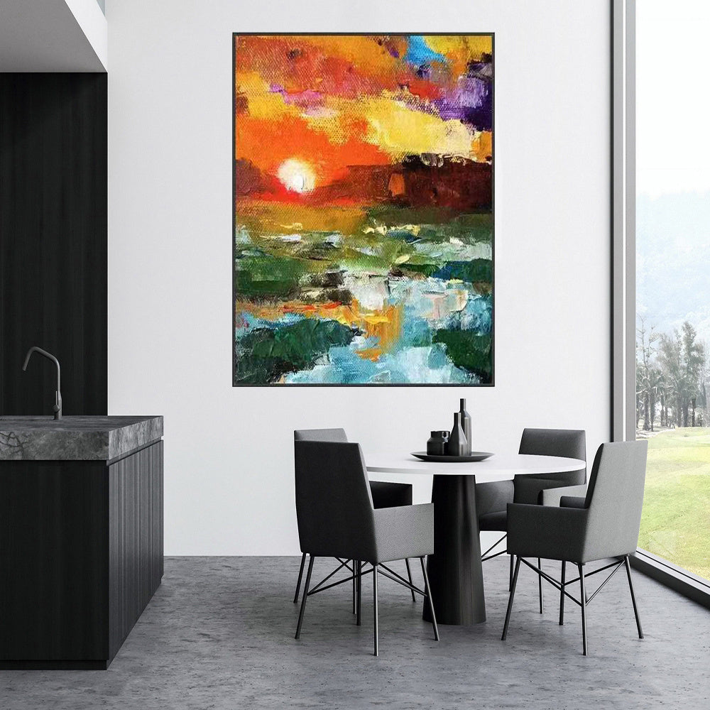 Hand Painted Oil Painting Abstract Sunset Glow Painting On Canvas Bright Textured Modern Canvas Wall Art For Living Room HomeDecoration Wall Painting