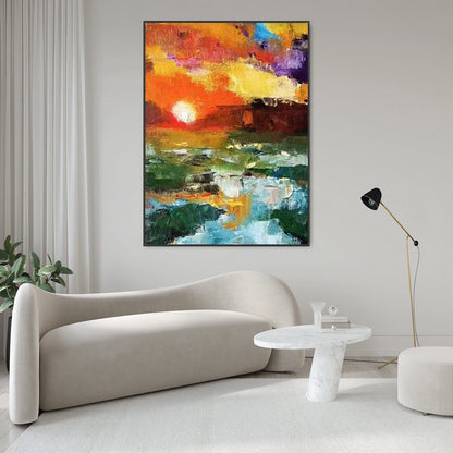 Hand Painted Oil Painting Abstract Sunset Glow Painting On Canvas Bright Textured Modern Canvas Wall Art For Living Room HomeDecoration Wall Painting