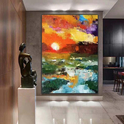 Hand Painted Oil Painting Abstract Sunset Glow Painting On Canvas Bright Textured Modern Canvas Wall Art For Living Room HomeDecoration Wall Painting