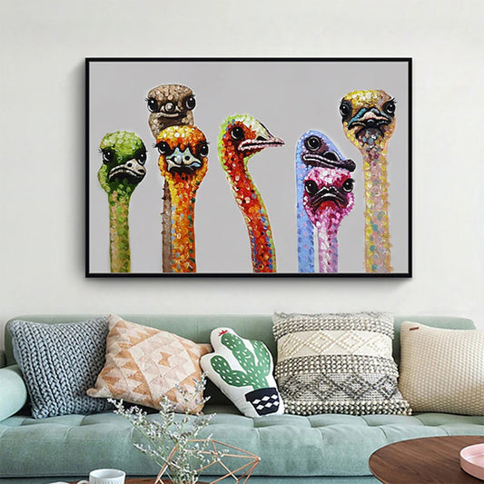 Hand Painted Oil Painting Ostrich Aniamls Oil Painting On Canvas Wall Art Decoration Modern Abstract Picture Living Room Hallway Bedroom Luxurious Decorative Painting