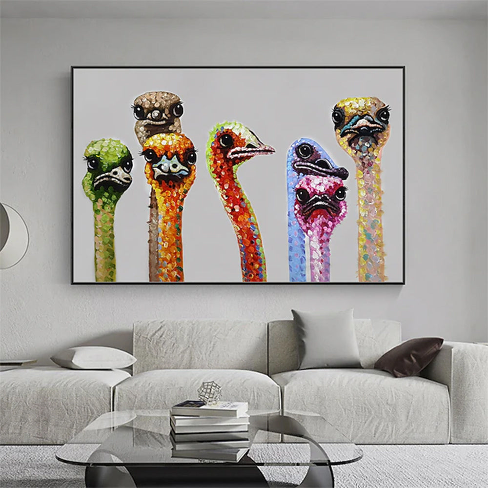 Hand Painted Oil Painting Ostrich Aniamls Oil Painting On Canvas Wall Art Decoration Modern Abstract Picture Living Room Hallway Bedroom Luxurious Decorative Painting