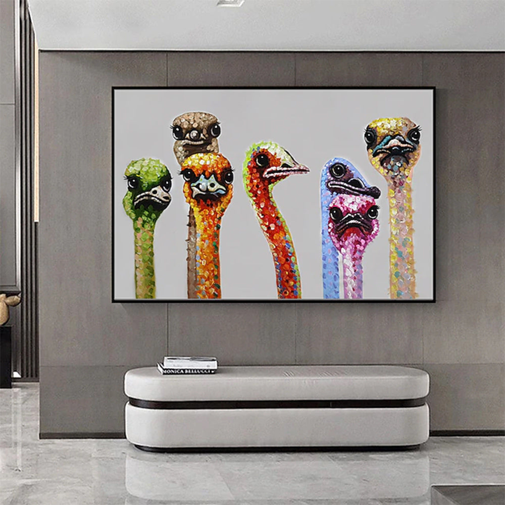 Hand Painted Oil Painting Ostrich Aniamls Oil Painting On Canvas Wall Art Decoration Modern Abstract Picture Living Room Hallway Bedroom Luxurious Decorative Painting