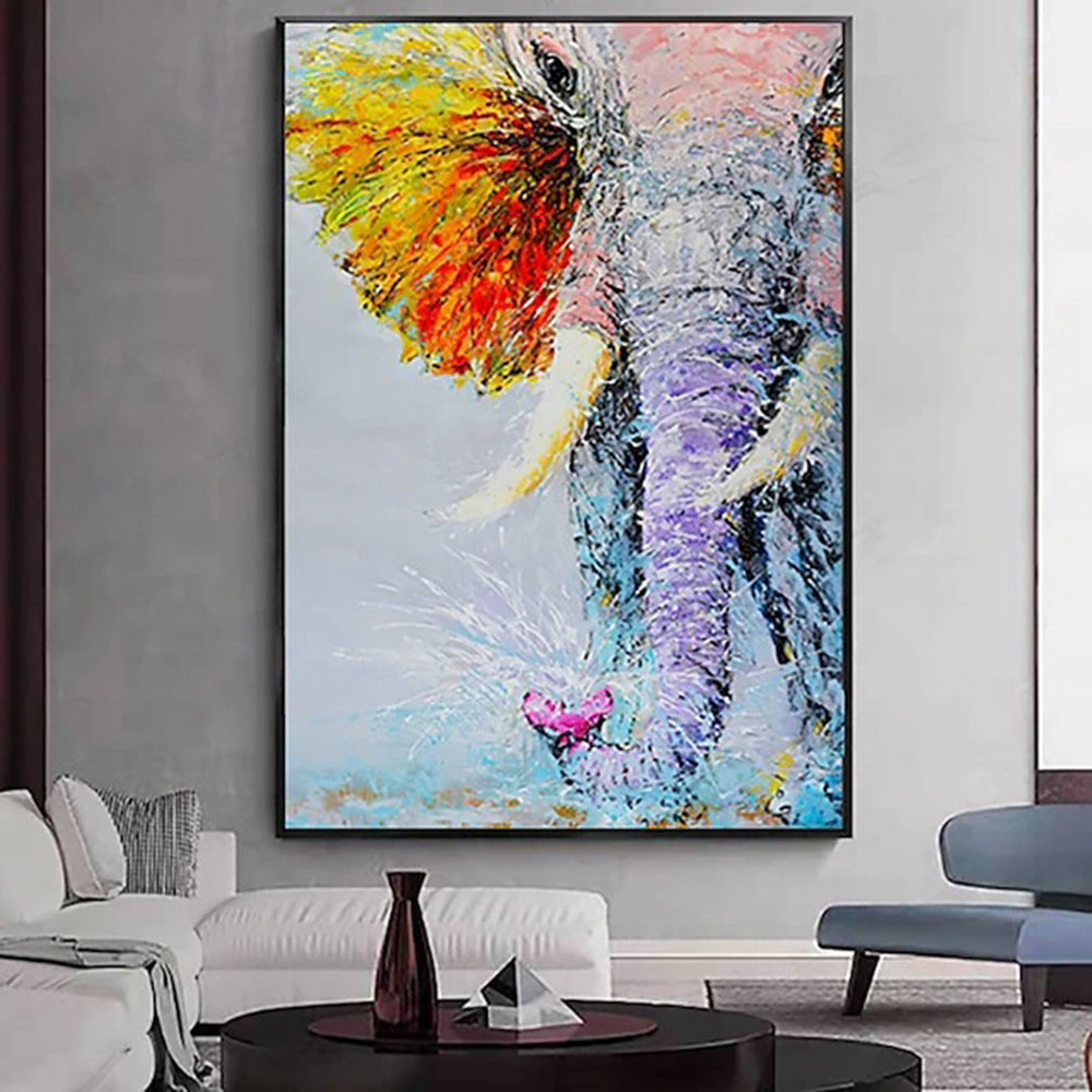 Handmade Oil Painting Canvas Wall Art Decoration Modern Animal Colourful Elephant Home Entryway Living Room Bedroom Luxurious Decoration Painting