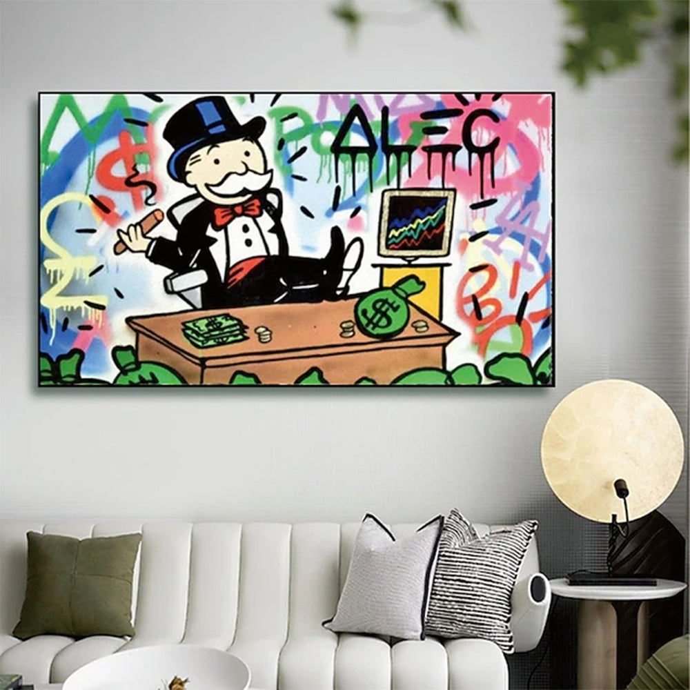 Hand Painted Oil Painting Street Oil Painting Wall Art Canvas Alec Monopoly Painting Street Art Modern Living Room Hallway Bedroom Luxurious Decorative Painting