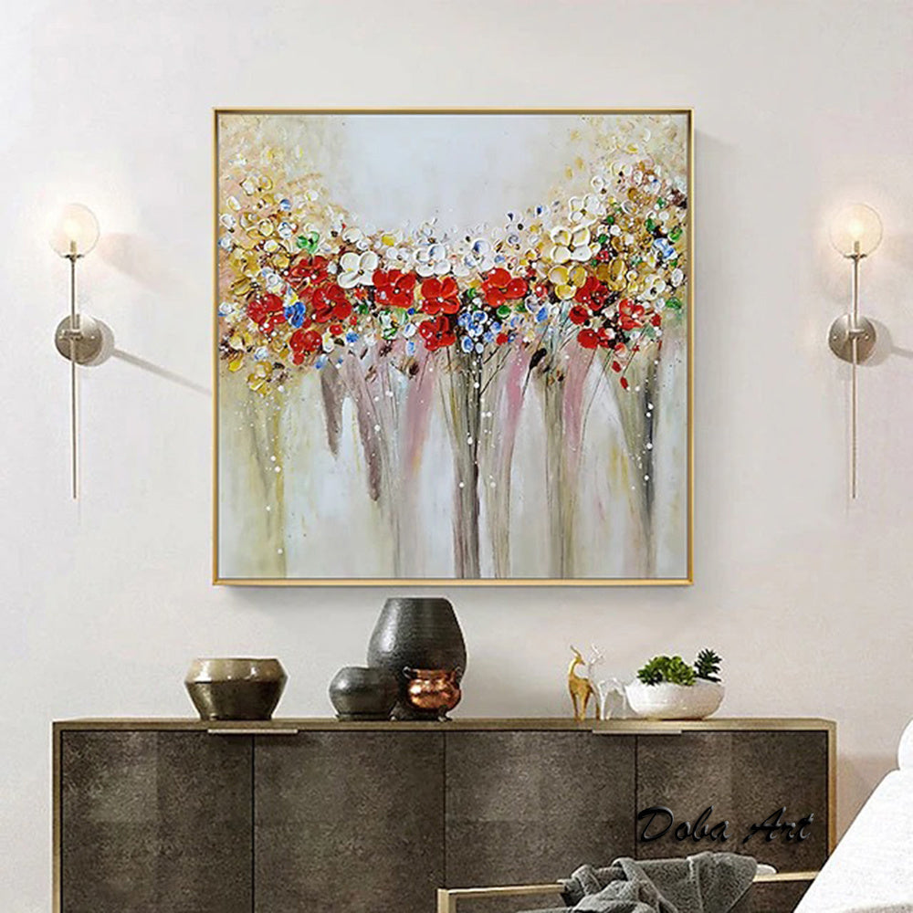 Oil Painting Hand Painted Square Still Life Floral / Botanical Modern Stretched Canvas Home Living Room Bedroom Luxurious Decoration Painting