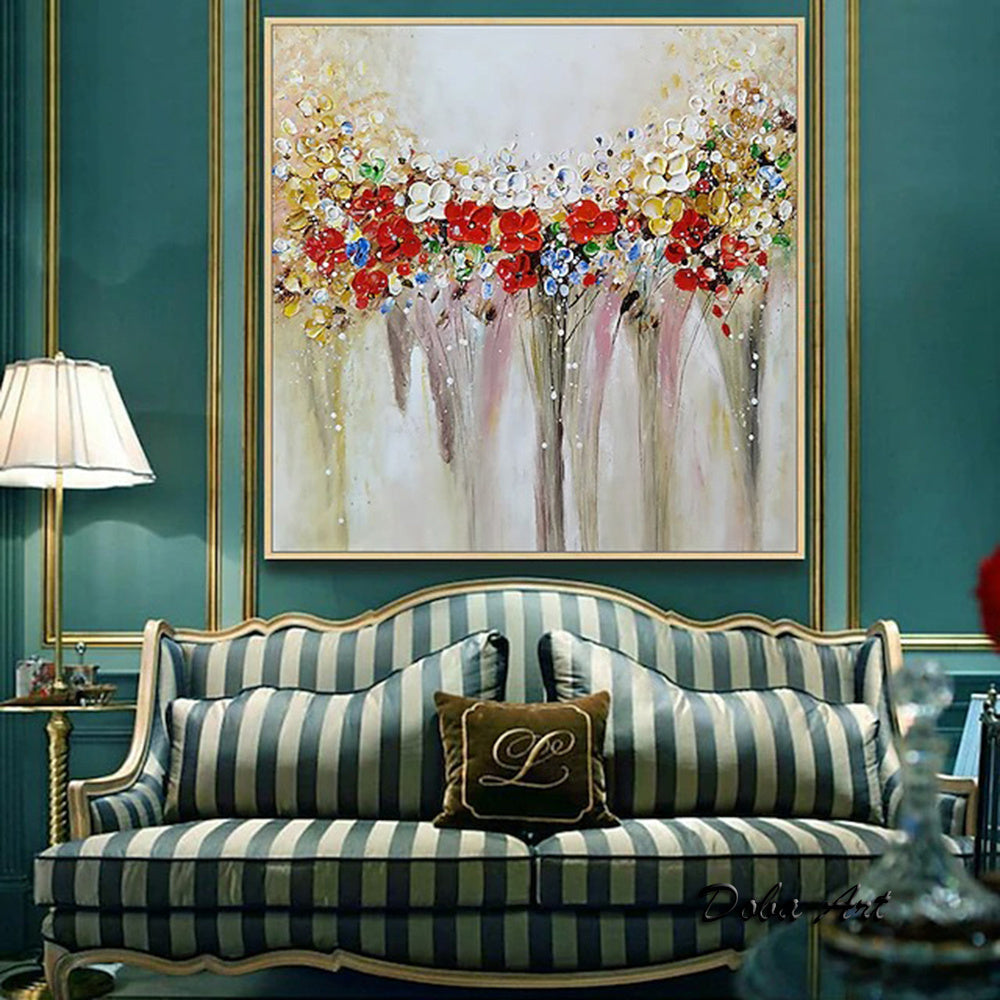 Oil Painting Hand Painted Square Still Life Floral / Botanical Modern Stretched Canvas Home Living Room Bedroom Luxurious Decoration Painting