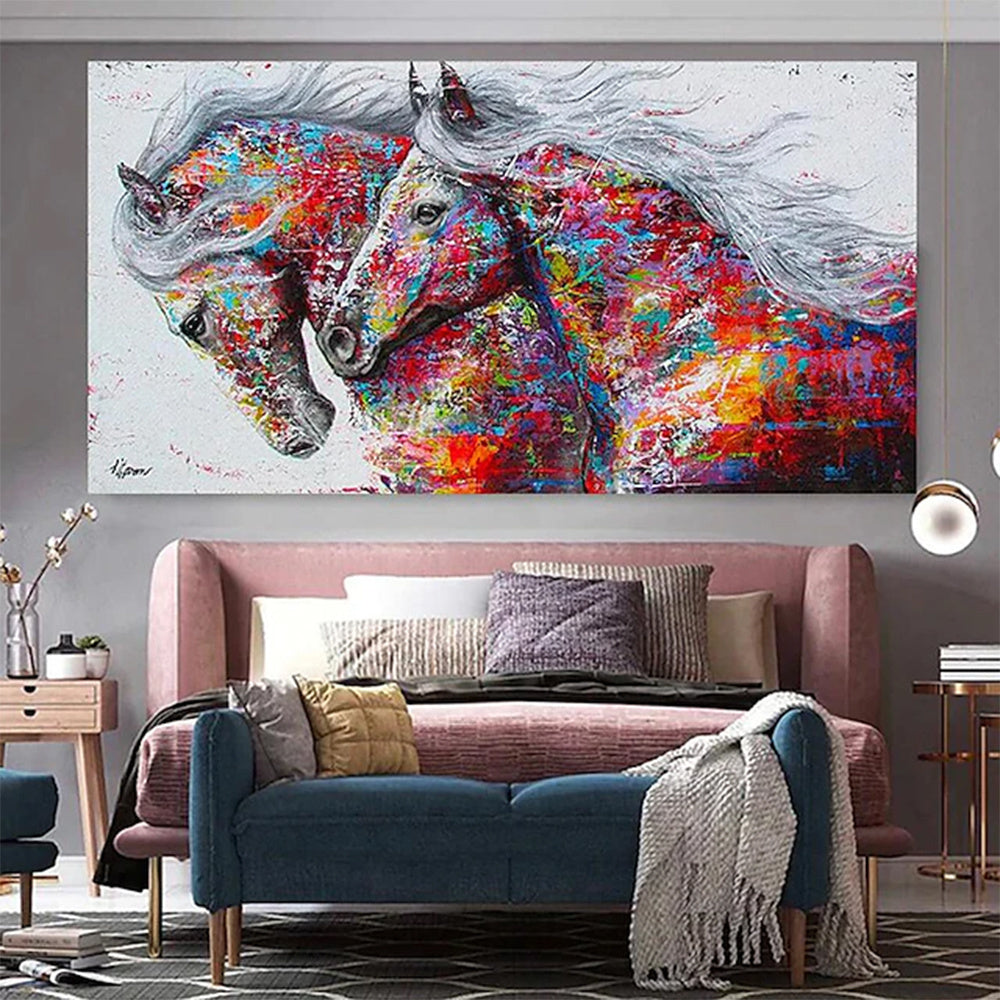 Hand Painted Oil Painting Abstract Horse Oil Paintings on Canvas Animal Wall Handpainted The Running Horse Painting Living Room Hallway Bedroom Decorative Painting