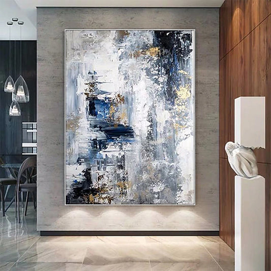 Hand Painted Oil Paintings Abstract Golden and Blue and White Landscape for Frameless Unstretched Painting Living Room Hallway Luxurious Decorative Painting