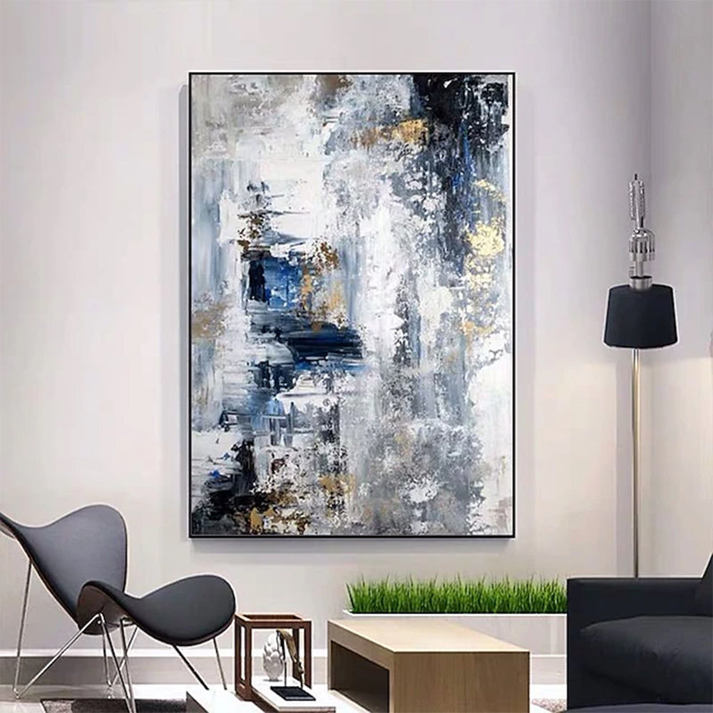 Hand Painted Oil Paintings Abstract Golden and Blue and White Landscape for Frameless Unstretched Painting Living Room Hallway Luxurious Decorative Painting