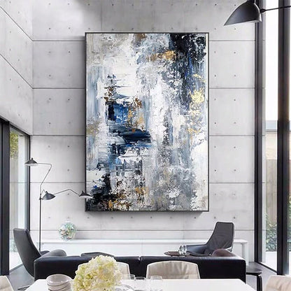 Hand Painted Oil Paintings Abstract Golden and Blue and White Landscape for Frameless Unstretched Painting Living Room Hallway Luxurious Decorative Painting