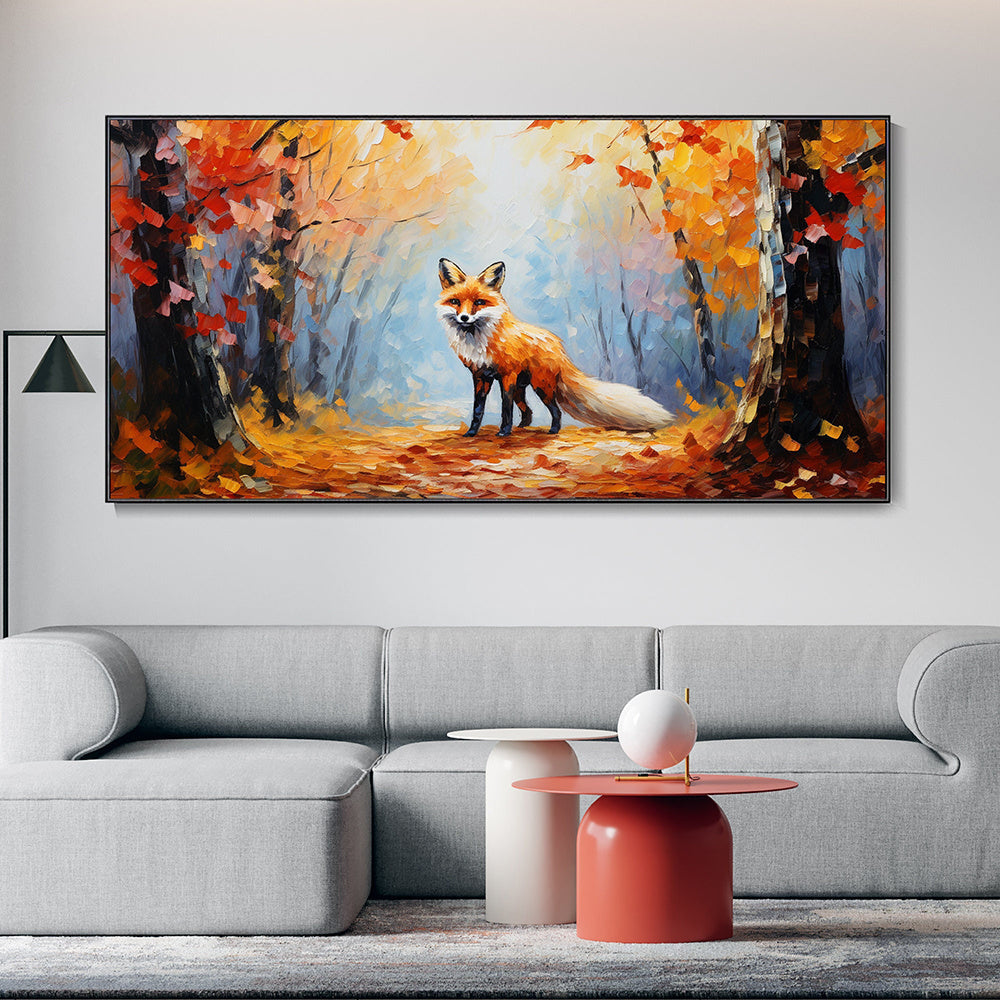 Hand Painted Oil Painting Large Autumn Orange Forest Fox Oil On Canvas Animal Portrait Wall Artwork Golden Fall Nature Home Deco Custom Painting