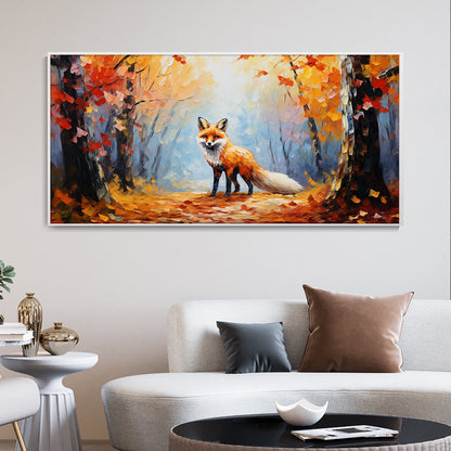 Hand Painted Oil Painting Large Autumn Orange Forest Fox Oil On Canvas Animal Portrait Wall Artwork Golden Fall Nature Home Deco Custom Painting