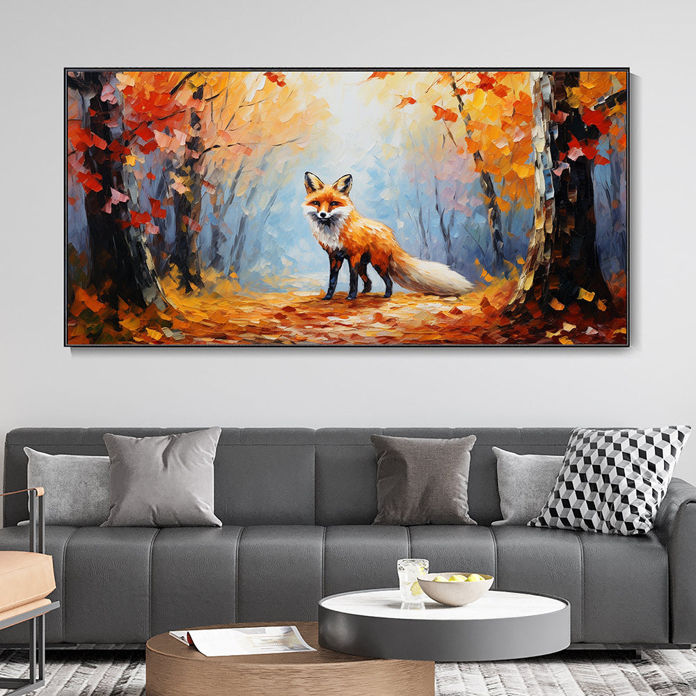 Hand Painted Oil Painting Large Autumn Orange Forest Fox Oil On Canvas Animal Portrait Wall Artwork Golden Fall Nature Home Deco Custom Painting