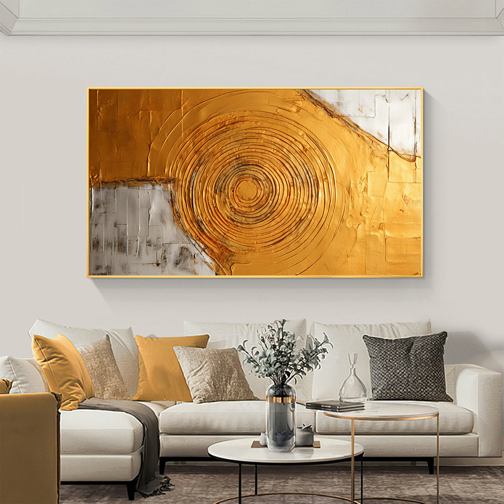 Hand Painted Oil Painting Minimalist Gold Circle Painting on Canvas Large Wall Art Original Abstract Art Golden Oil Painting Custom Painting Living Room Home Decor