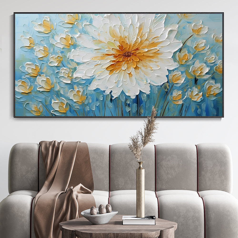 Hand Painted Oil Painting Canvas White Flower Texture Art Blossoming Home Wall Decor Art Landscape Wall Art Living Room decor Fine Art Oil Painting