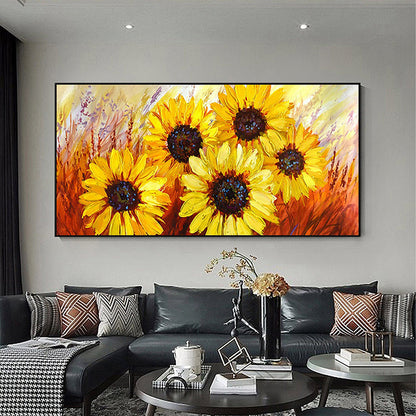 Hand Painted Oil Painting Abstract Sunflower Oil Painting on Canvas Large Wall Art Original Flower Landscape Art Yellow Floral Painting Modern Living Room Decor