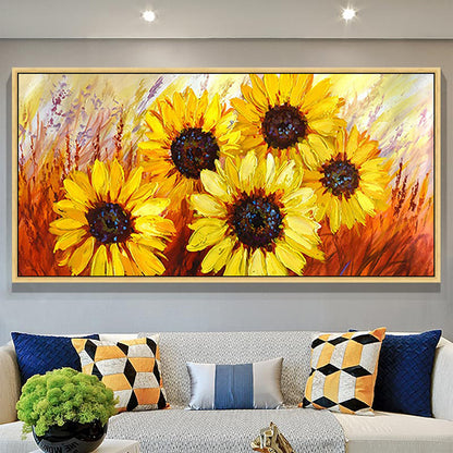 Hand Painted Oil Painting Abstract Sunflower Oil Painting on Canvas Large Wall Art Original Flower Landscape Art Yellow Floral Painting Modern Living Room Decor