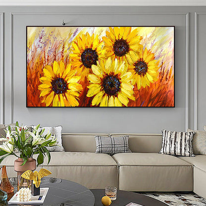 Hand Painted Oil Painting Abstract Sunflower Oil Painting on Canvas Large Wall Art Original Flower Landscape Art Yellow Floral Painting Modern Living Room Decor