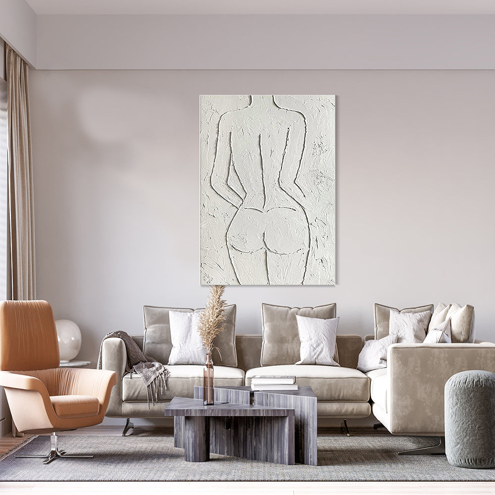 Hand Painted Oil Painting Female Power Portrait Art Woman's Body Original Minimalist Oil Painting White Textured Art Modern Wall Art Fashionable Wabi-Sabi Wall Art