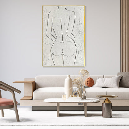 Hand Painted Oil Painting Female Power Portrait Art Woman's Body Original Minimalist Oil Painting White Textured Art Modern Wall Art Fashionable Wabi-Sabi Wall Art