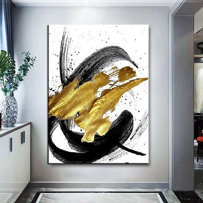 Hand Painted Oil Painting Black Gold Nordic Fashion Pop Abstract-Hand-Painted- Oil Painting Handmade- Wall Art Hand Paint - For Home Decoration