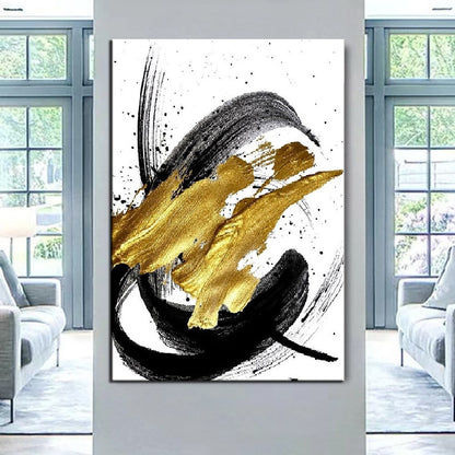 Hand Painted Oil Painting Black Gold Nordic Fashion Pop Abstract-Hand-Painted- Oil Painting Handmade- Wall Art Hand Paint - For Home Decoration