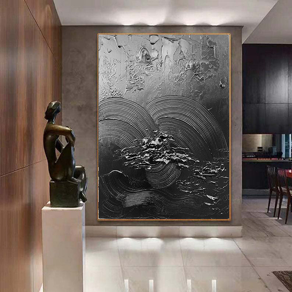 Hand Painted Oil Painting Black Acrylic Paintings Large Black 3D Textured Painting Abstract Black Painting Minimalist Abstract Wall Art for Living Room Art Decor