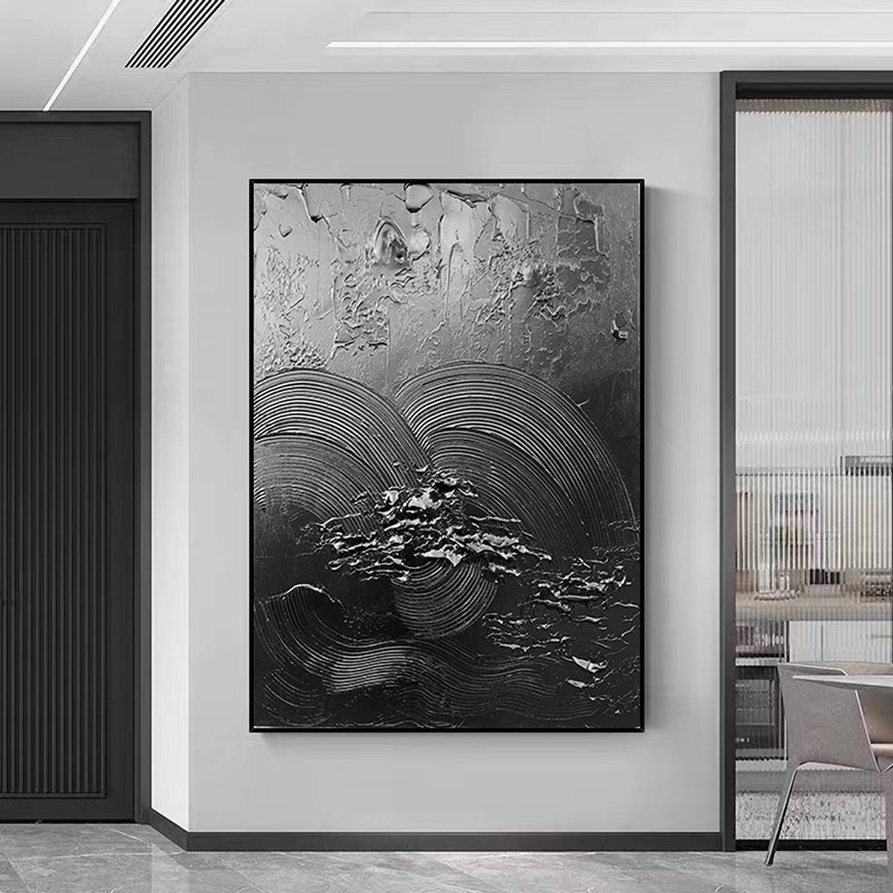 Hand Painted Oil Painting Black Acrylic Paintings Large Black 3D Textured Painting Abstract Black Painting Minimalist Abstract Wall Art for Living Room Art Decor