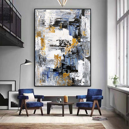 Hand Painted Oil Painting Palette knife abstract wall art large gray blue gold painting oversized modern abstract canvas large canvas art abstract acrylic painting