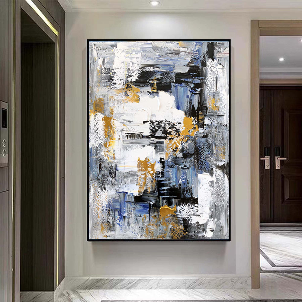 Hand Painted Oil Painting Palette knife abstract wall art large gray blue gold painting oversized modern abstract canvas large canvas art abstract acrylic painting