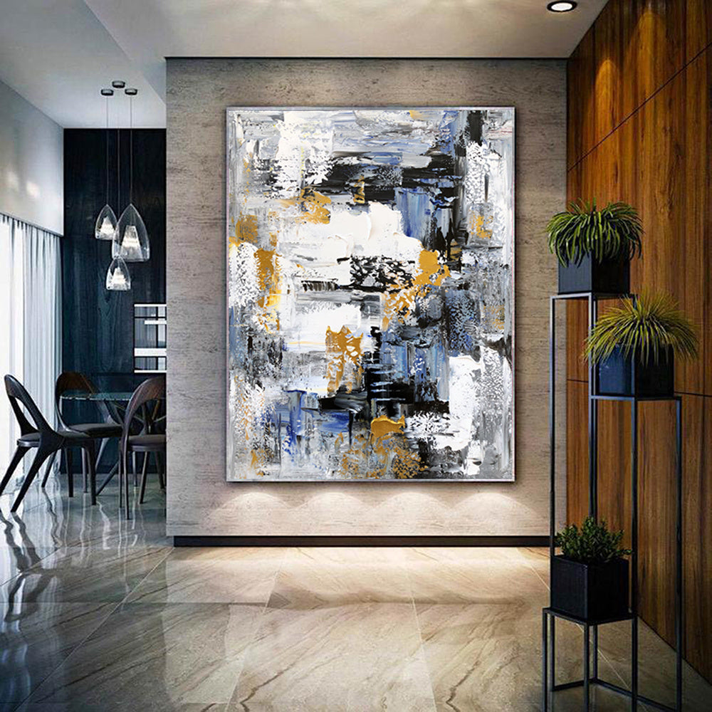 Hand Painted Oil Painting Palette knife abstract wall art large gray blue gold painting oversized modern abstract canvas large canvas art abstract acrylic painting