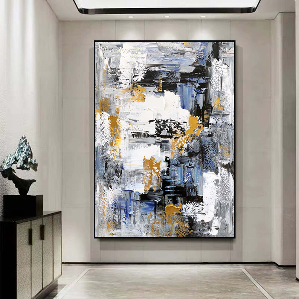 Hand Painted Oil Painting Palette knife abstract wall art large gray blue gold painting oversized modern abstract canvas large canvas art abstract acrylic painting