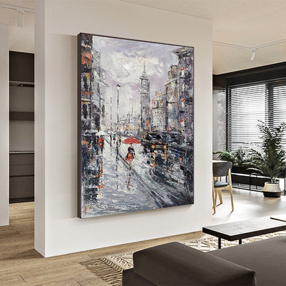 Handmade Oil Painting Modern Art Paris City Street View City Oil Painting Wall Art by Decorative Landscape Oil Paintings For Living Room Home Decor