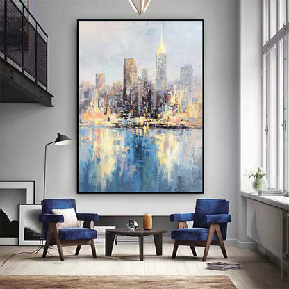 Hand Painted Oil Painting Modern city Wall art City Landscape Oil Painting Rain Day Painting Street Scene Painting Impressionism Painting Original city art painting