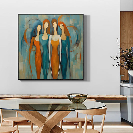 Hand Painted Oil Painting Original Characters Oil Painting On Canvas Abstract Four Female Portraits Color Wall Art Living Room Wall Decor